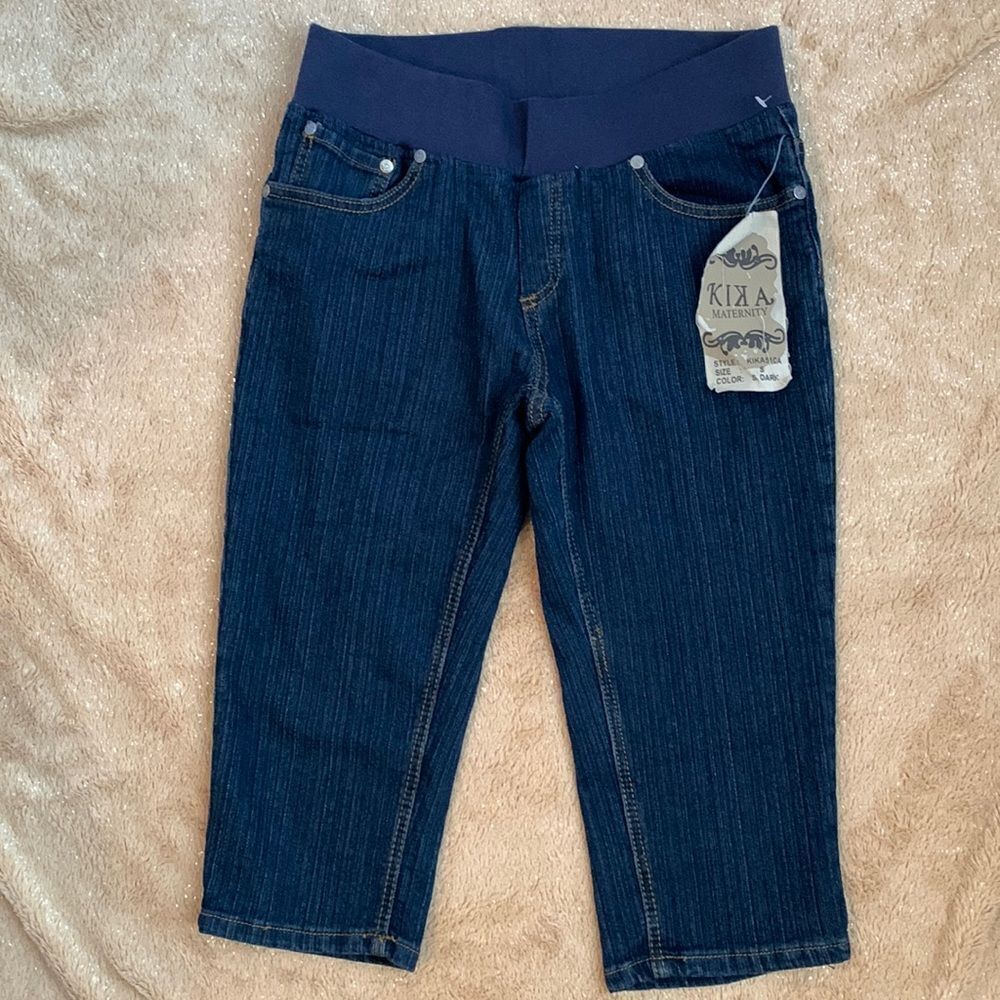 Kika Maternity Capris Cropped Denim Jeans Pants S Blue